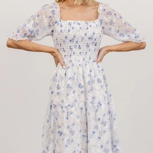 3X Baltic Born Blue Floral Midi Dress